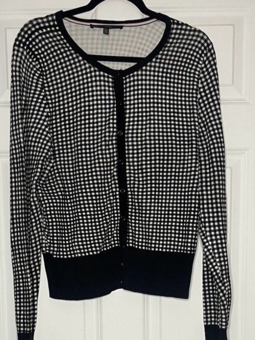 White House Black Market Black and White Checked Cardigan